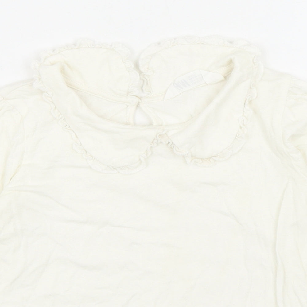 H&M Girls Ivory Cotton Basic Casual Size 6-7 Years Collared Button