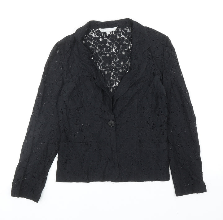 Red Herring Womens Black Floral Jacket Blazer Size 10 Button