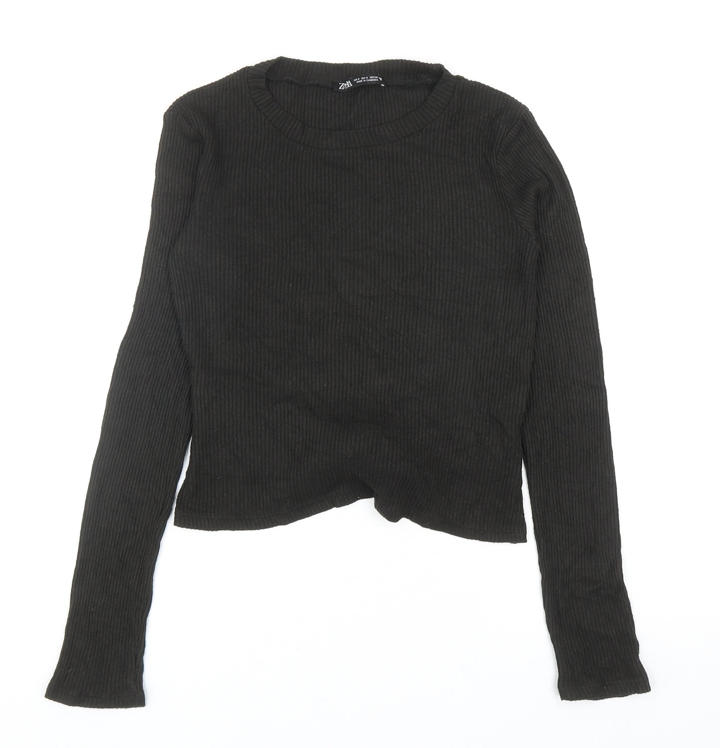 Zara Womens Green Viscose Basic T-Shirt Size S Round Neck - Tie Detail