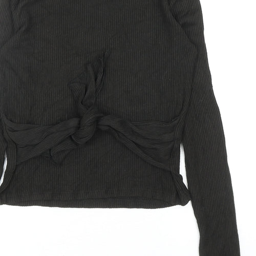 Zara Womens Green Viscose Basic T-Shirt Size S Round Neck - Tie Detail
