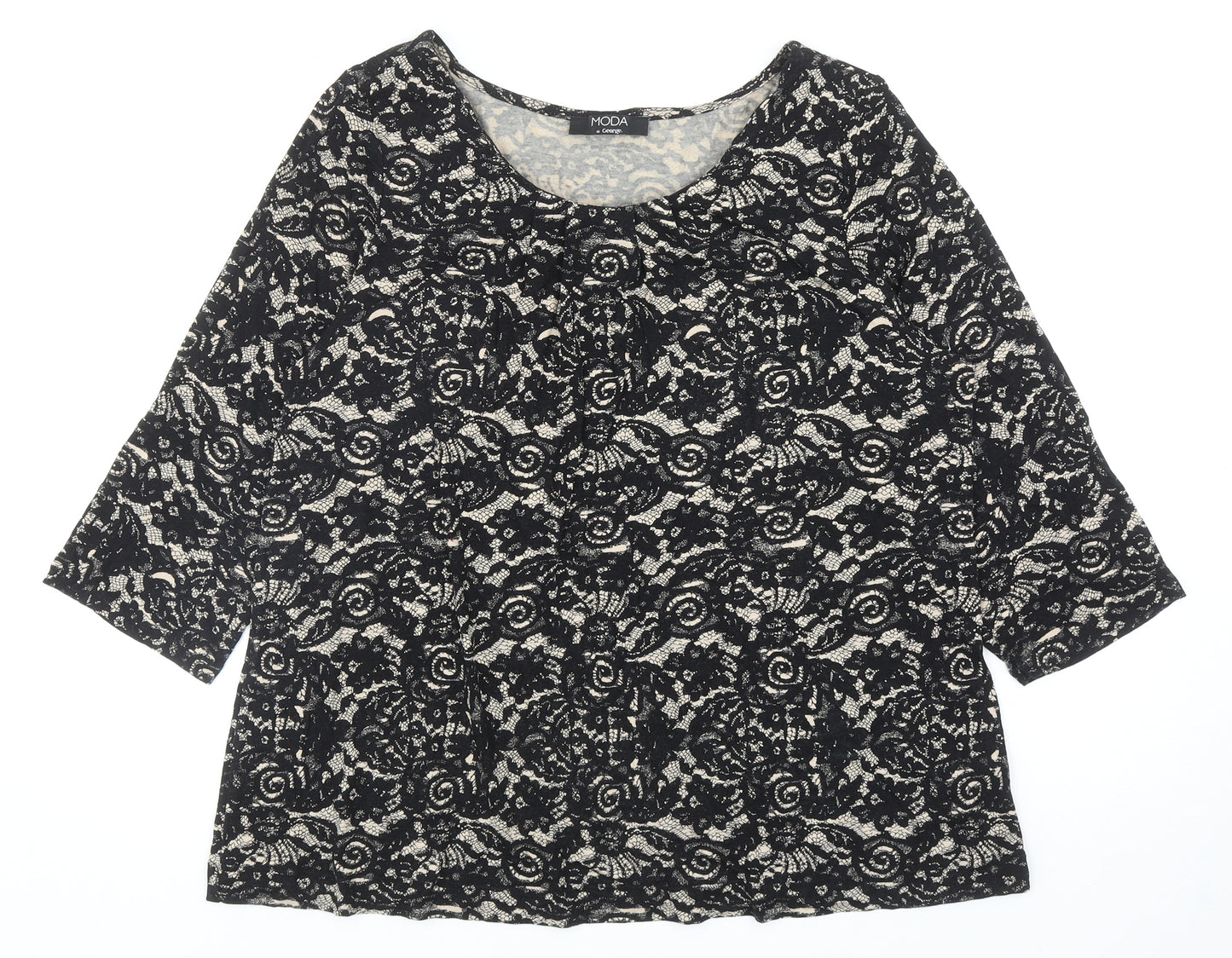 George Womens Black Floral Viscose Basic T-Shirt Size 18 Boat Neck - Lace Effect