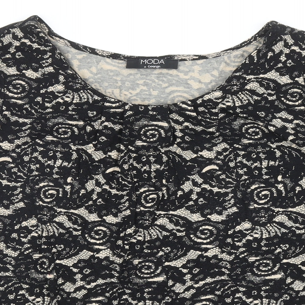 George Womens Black Floral Viscose Basic T-Shirt Size 18 Boat Neck - Lace Effect