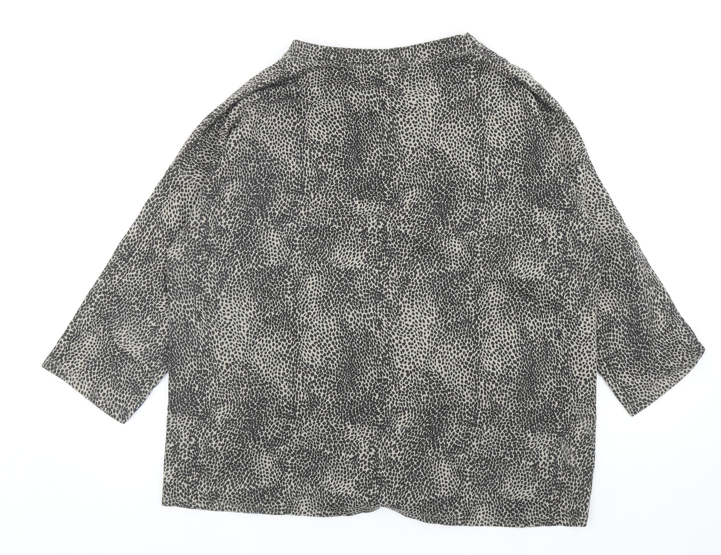 Alexara Womens Grey Animal Print Cotton Basic T-Shirt Size M Round Neck - Leopard Print Tie Detail, UK Size M/L