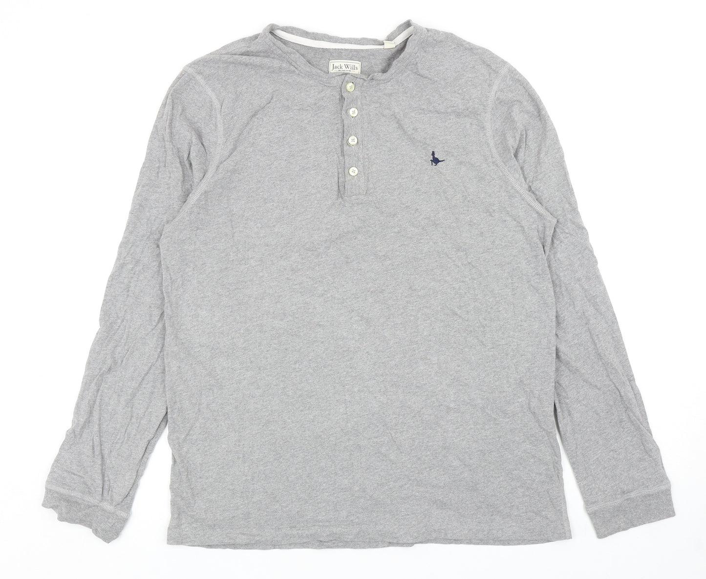 Jack Wills Mens Grey Cotton T-Shirt Size XL Henley