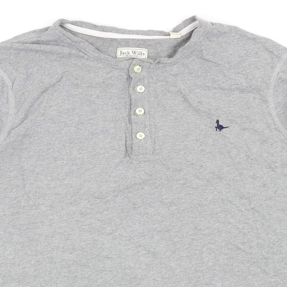 Jack Wills Mens Grey Cotton T-Shirt Size XL Henley