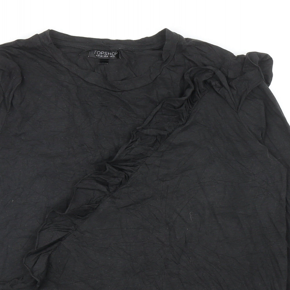 Topshop Womens Black Modal Basic T-Shirt Size 12 Round Neck