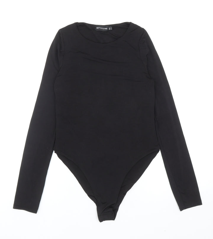 PRETTYLITTLETHING Womens Black Polyester Bodysuit One-Piece Size 8 L11 in Snap