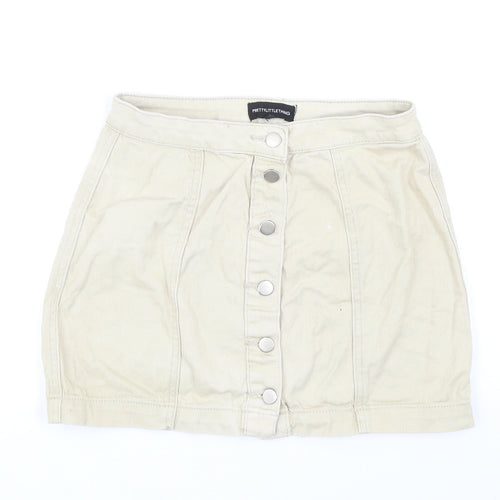 PRETTYLITTLETHING Womens Beige Cotton Mini Skirt Button