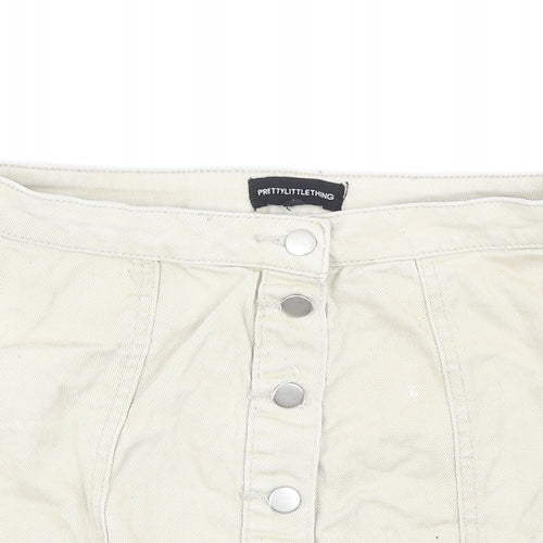 PRETTYLITTLETHING Womens Beige Cotton Mini Skirt Button