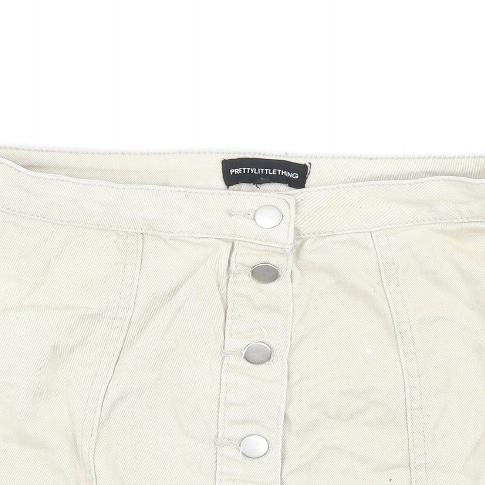 PRETTYLITTLETHING Womens Beige Cotton Mini Skirt Button