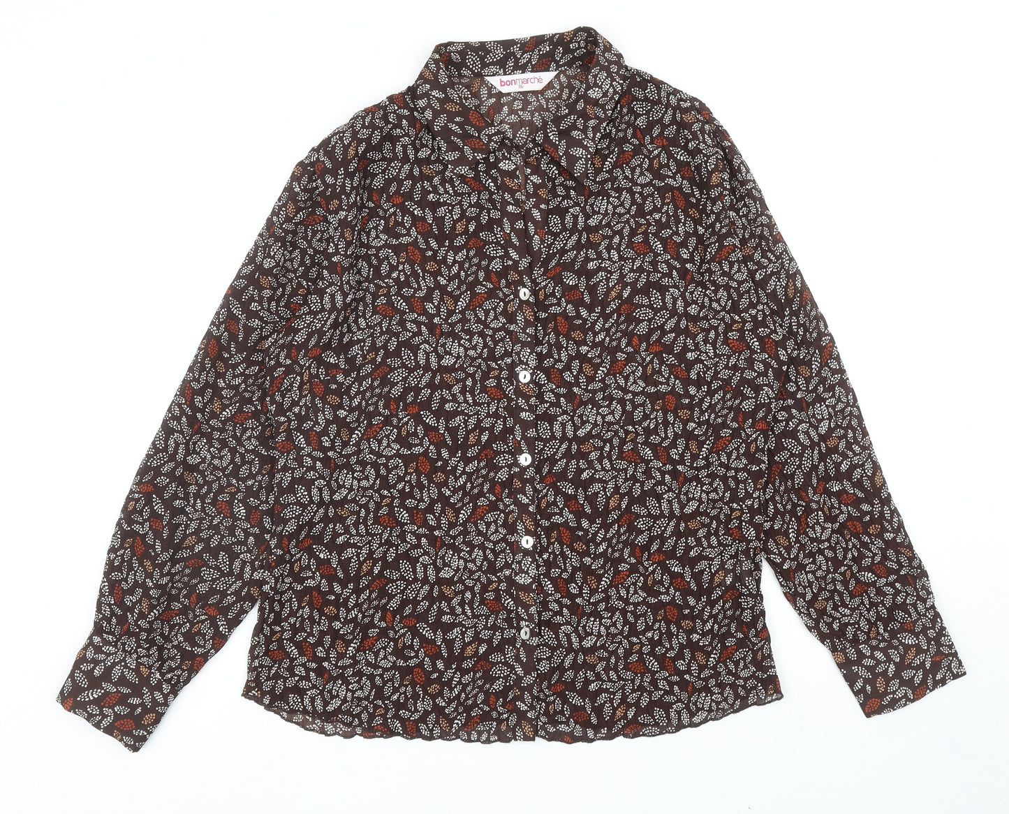 Bonmarché Womens Brown Geometric Polyester Basic Button-Up Size 16 Collared