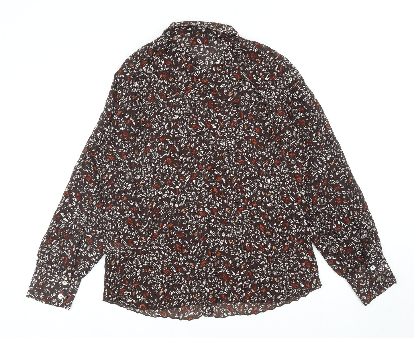 Bonmarché Womens Brown Geometric Polyester Basic Button-Up Size 16 Collared