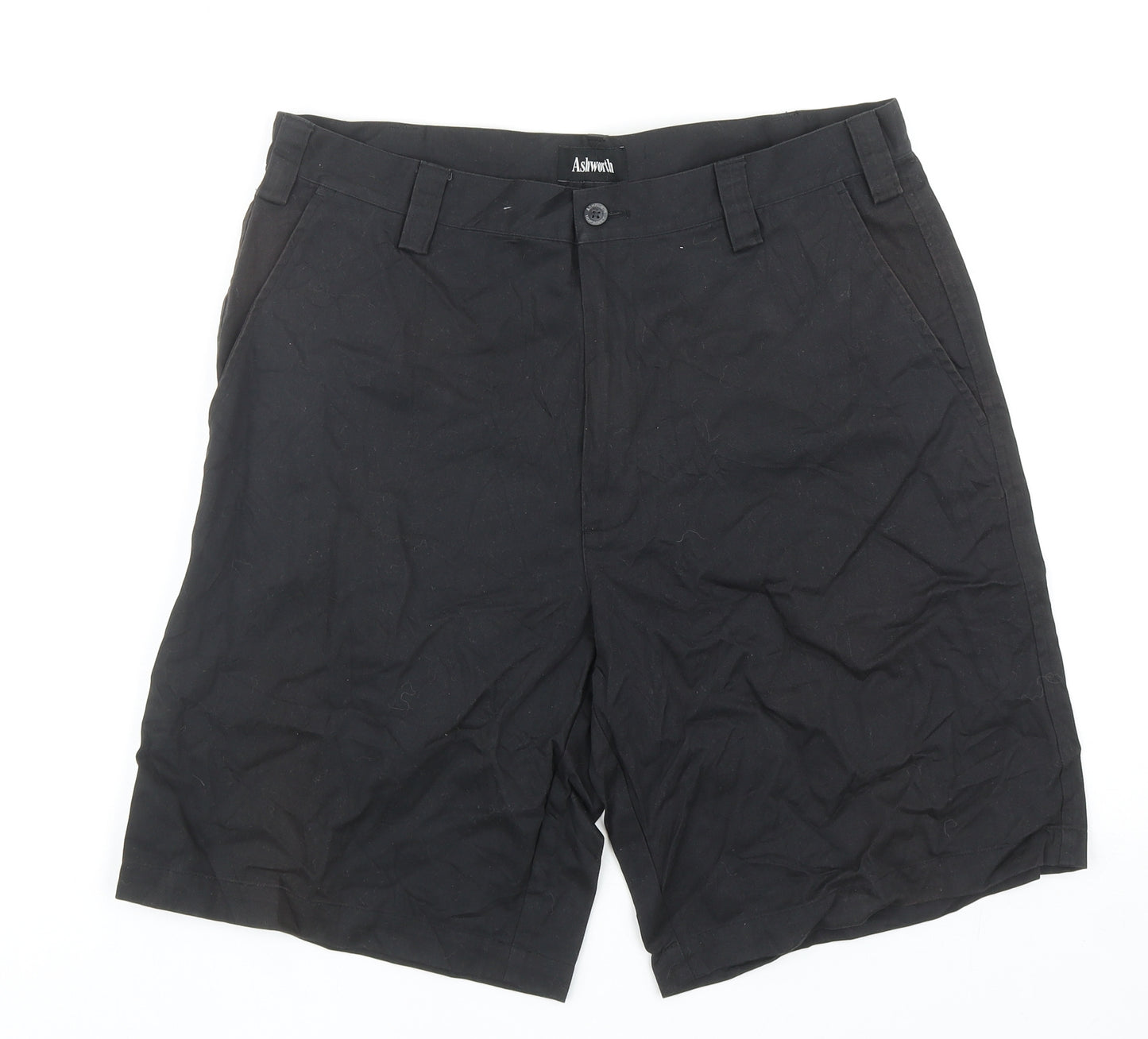 Ashworth Mens Black Cotton Chino Shorts Size 34 in L9 in Regular Zip