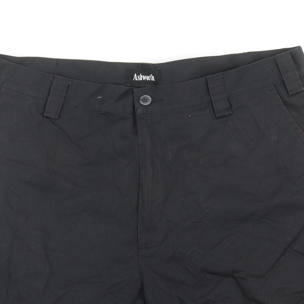 Ashworth Mens Black Cotton Chino Shorts Size 34 in L9 in Regular Zip