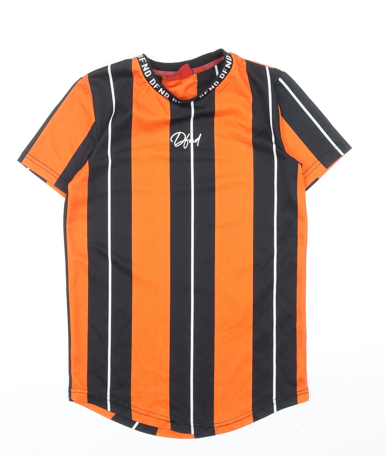 DFND Mens Orange Striped Polyester T-Shirt Size XS Mock Neck