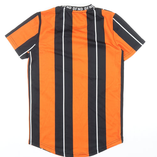 DFND Mens Orange Striped Polyester T-Shirt Size XS Mock Neck