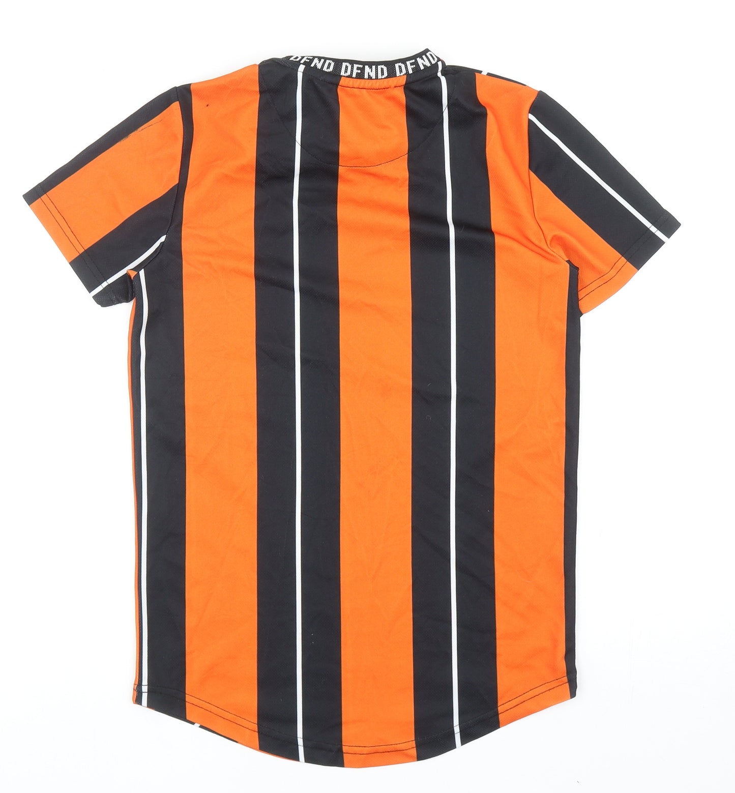 DFND Mens Orange Striped Polyester T-Shirt Size XS Mock Neck