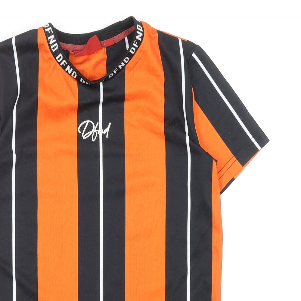 DFND Mens Orange Striped Polyester T-Shirt Size XS Mock Neck