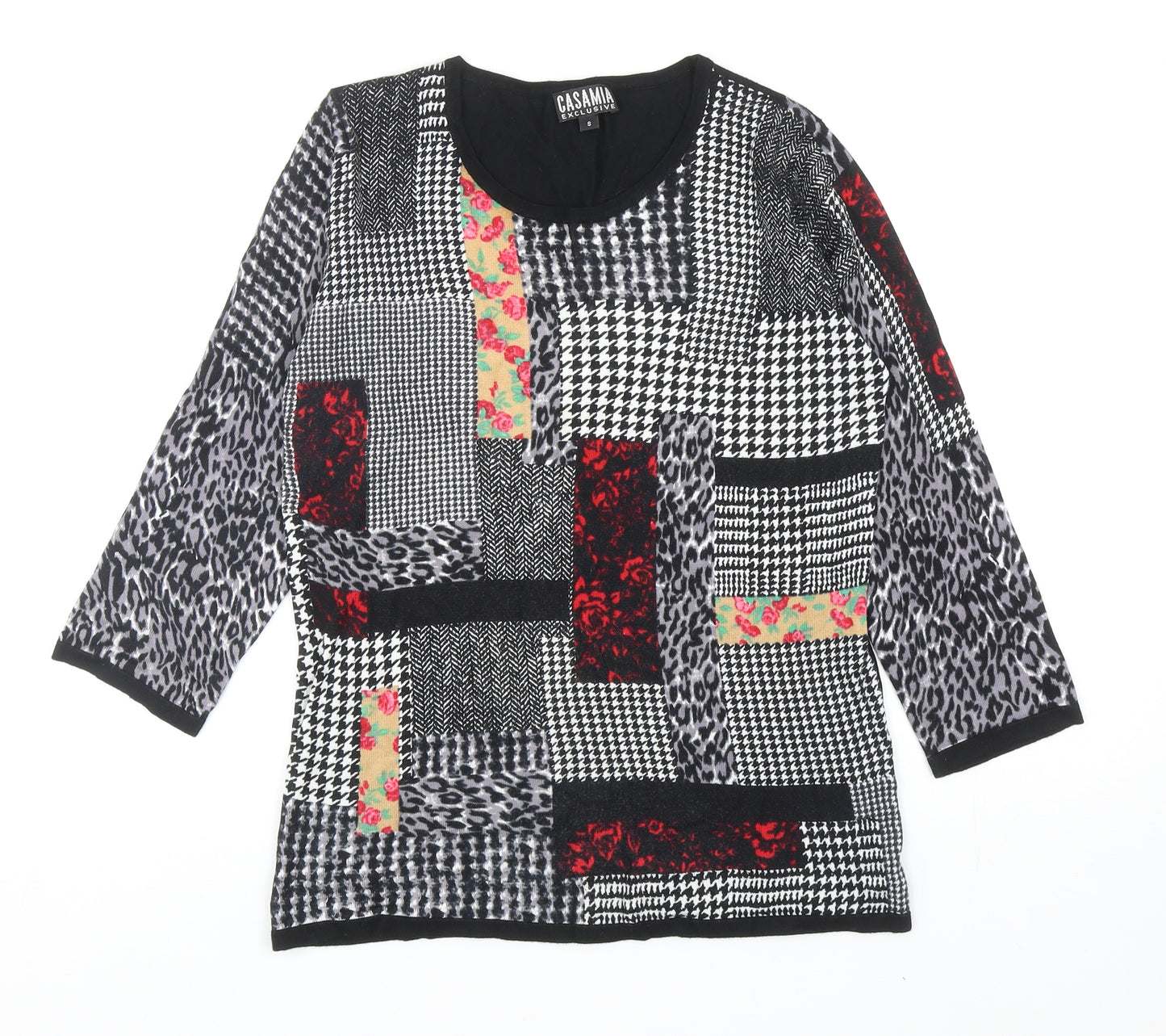 Casamia Womens Multicoloured Round Neck Geometric Viscose Pullover Jumper Size S