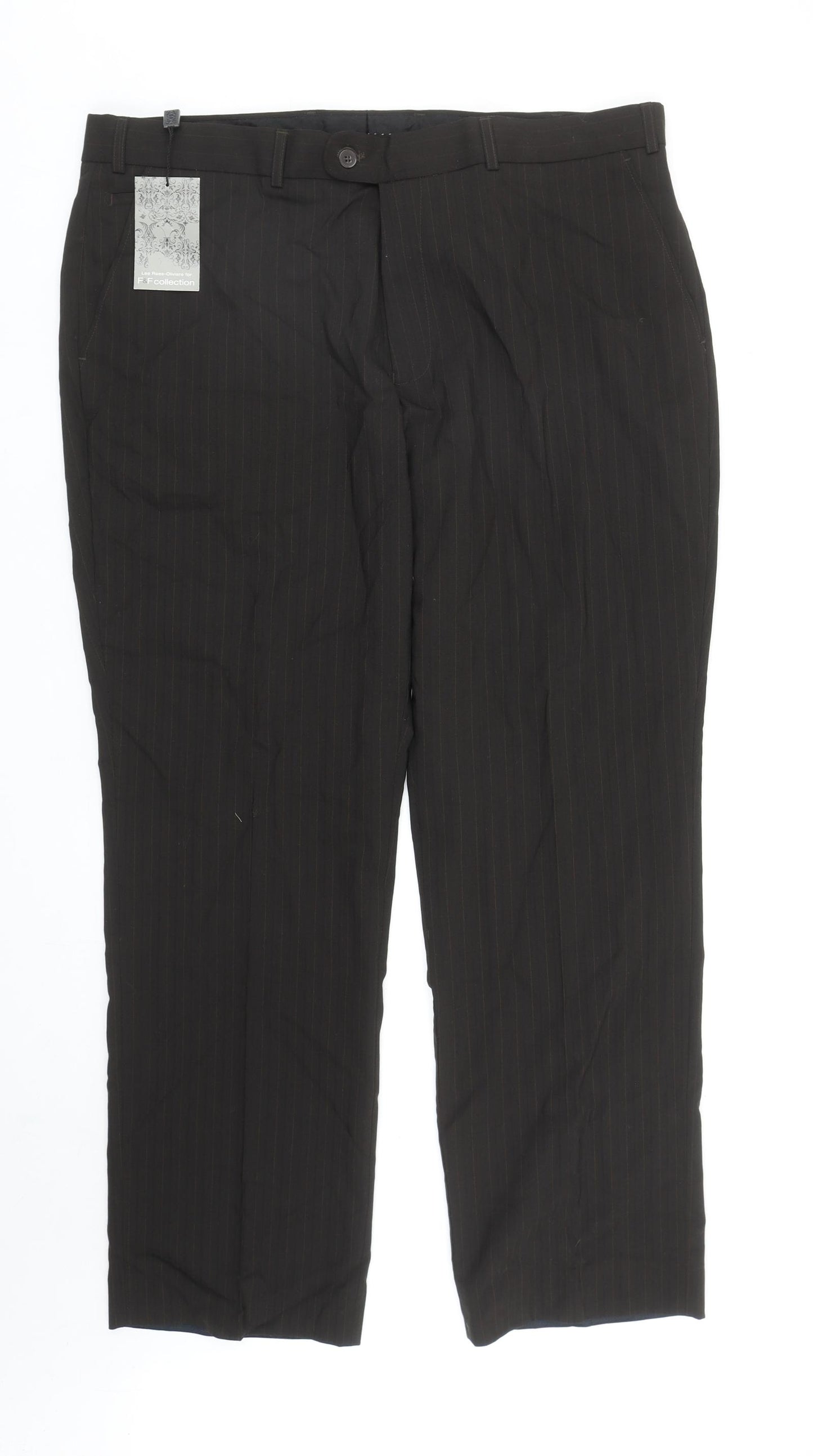 F&F Mens Brown Striped Wool Dress Pants Trousers Size 40 in L30 in Regular Zip