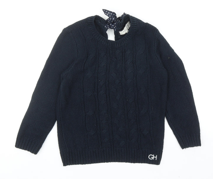 Gilly Hicks Girls Blue Round Neck Cotton Pullover Jumper Size S Tie