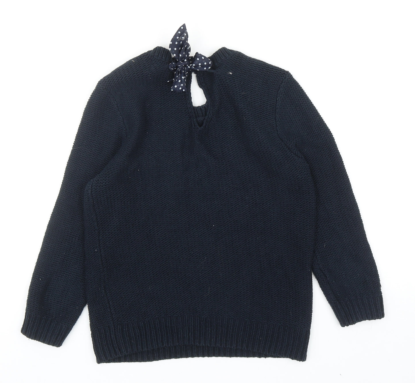 Gilly Hicks Girls Blue Round Neck Cotton Pullover Jumper Size S Tie