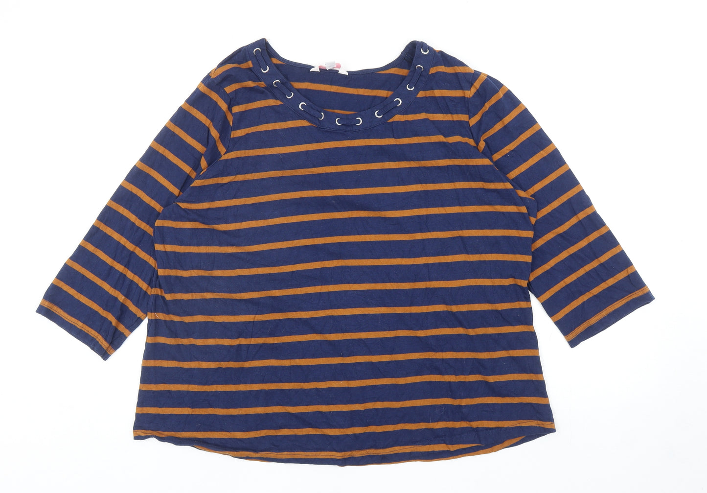 Julipa Womens Blue Striped Cotton Basic T-Shirt Size 22 Scoop Neck - Eyelet Detail