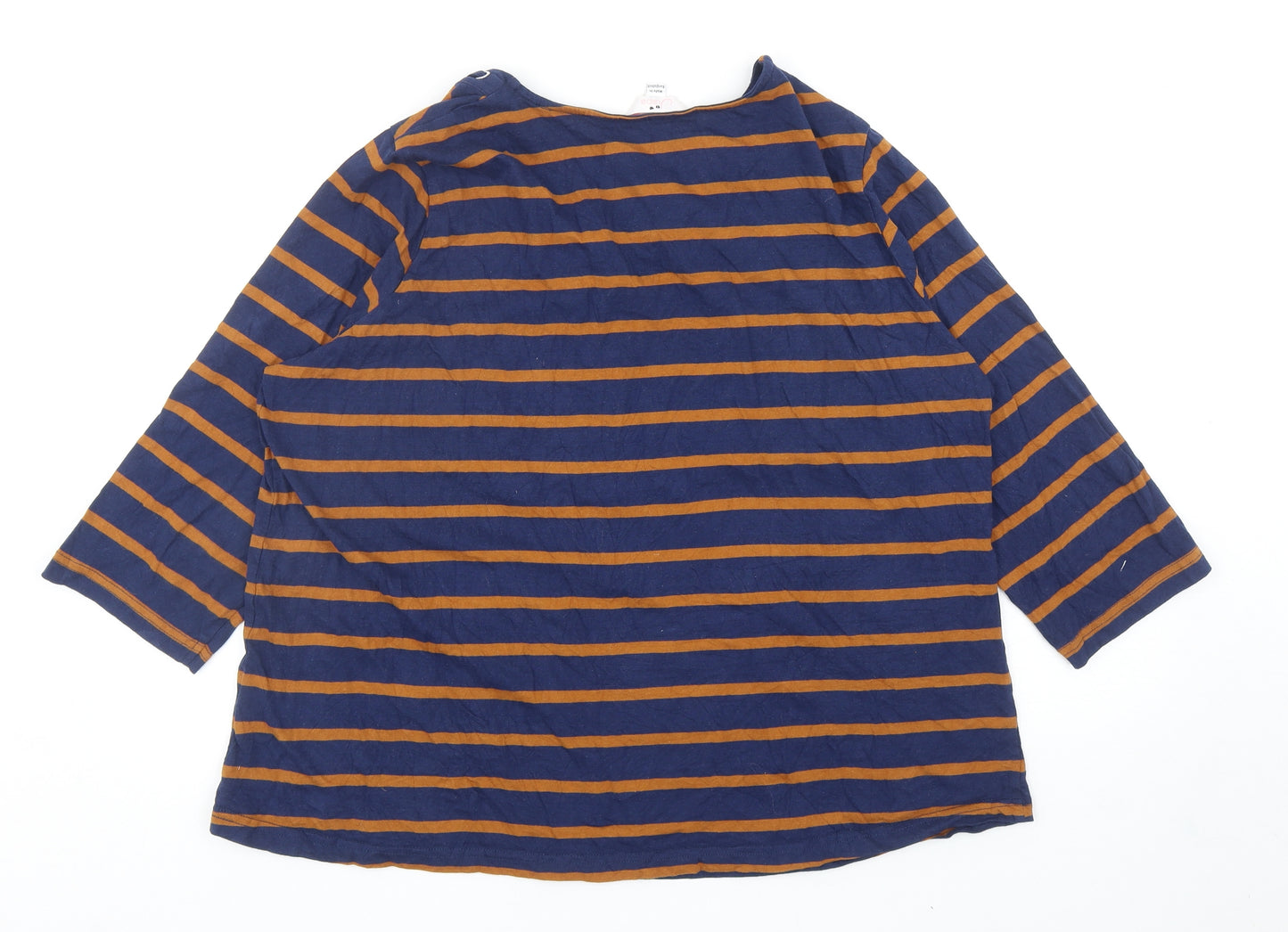 Julipa Womens Blue Striped Cotton Basic T-Shirt Size 22 Scoop Neck - Eyelet Detail