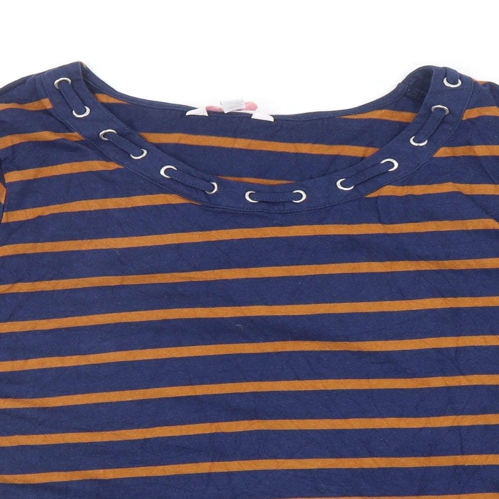 Julipa Womens Blue Striped Cotton Basic T-Shirt Size 22 Scoop Neck - Eyelet Detail