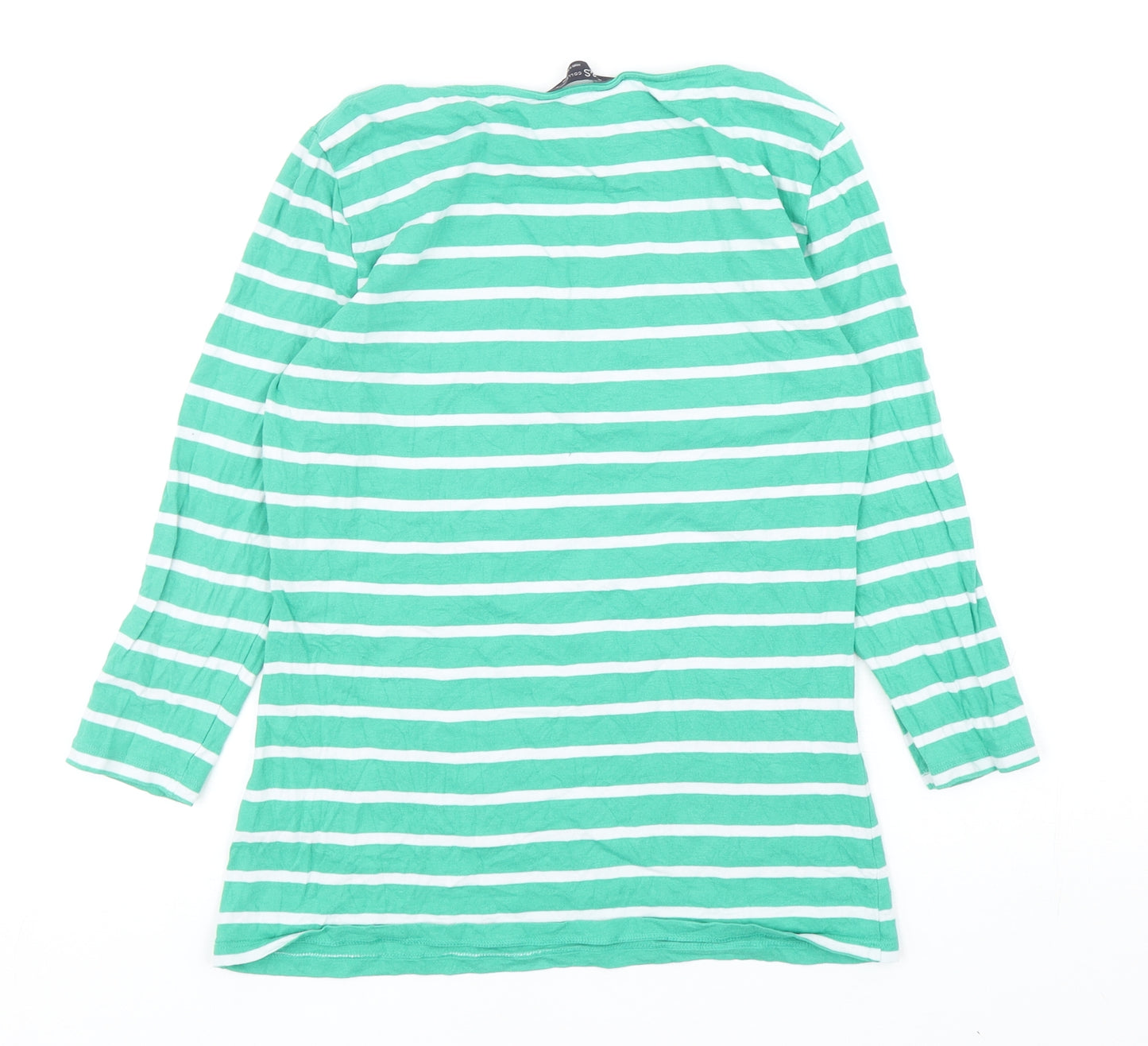Marks and Spencer Womens Green Striped Cotton Basic T-Shirt Size 10 Boat Neck