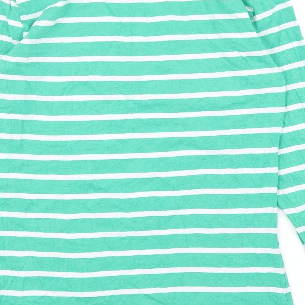 Marks and Spencer Womens Green Striped Cotton Basic T-Shirt Size 10 Boat Neck