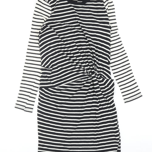 Topshop Womens Black Striped Cotton Bodycon Size 6 Round Neck Pullover - Twist Detail