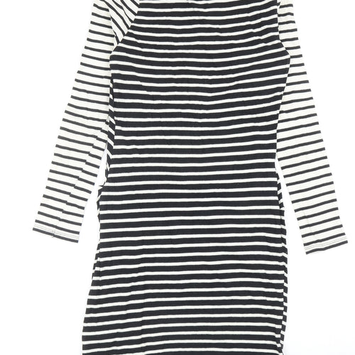 Topshop Womens Black Striped Cotton Bodycon Size 6 Round Neck Pullover - Twist Detail