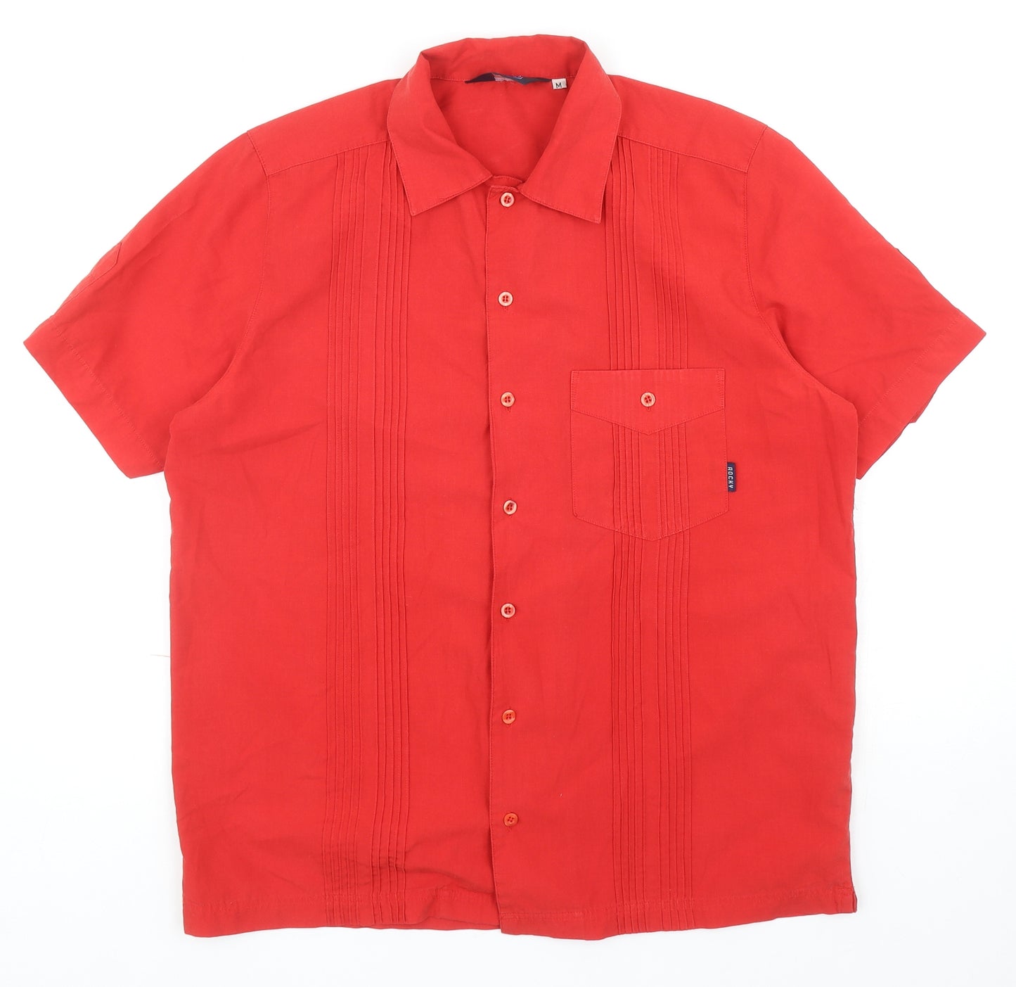 ROCKY Mens Red Cotton Button-Up Size M Collared Button