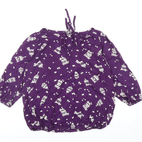 TU Womens Purple Geometric Viscose Basic Blouse Size 12 Boat Neck - Bird Cage Print
