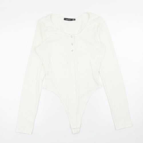 Boohoo Womens White Polyester Bodysuit One-Piece Size 10 L11 in Snap