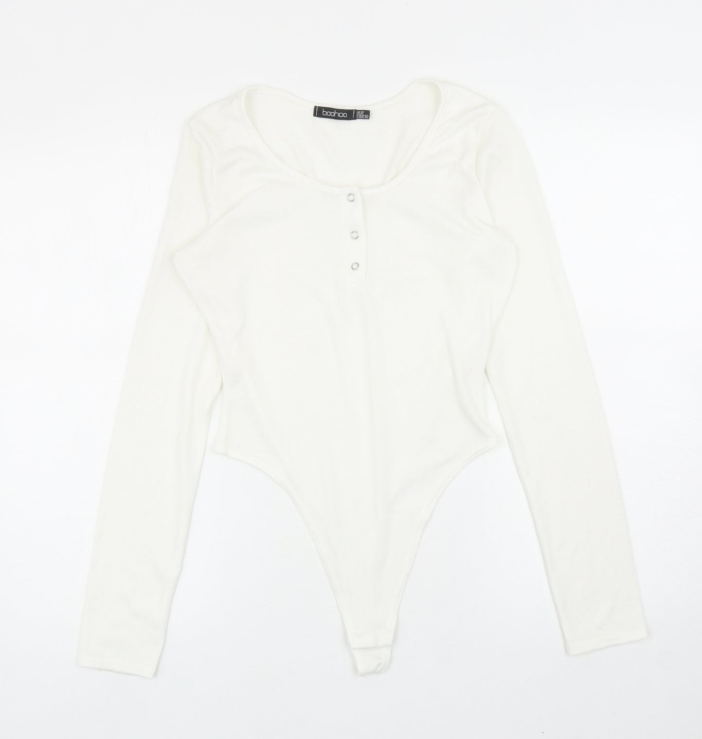 Boohoo Womens White Polyester Bodysuit One-Piece Size 10 L11 in Snap