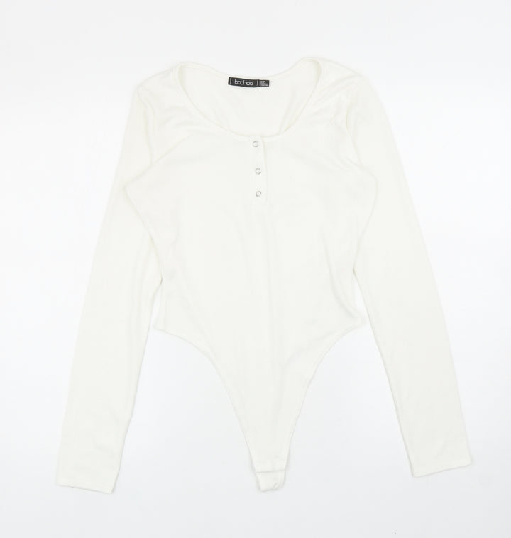 Boohoo Womens White Polyester Bodysuit One-Piece Size 10 L11 in Snap