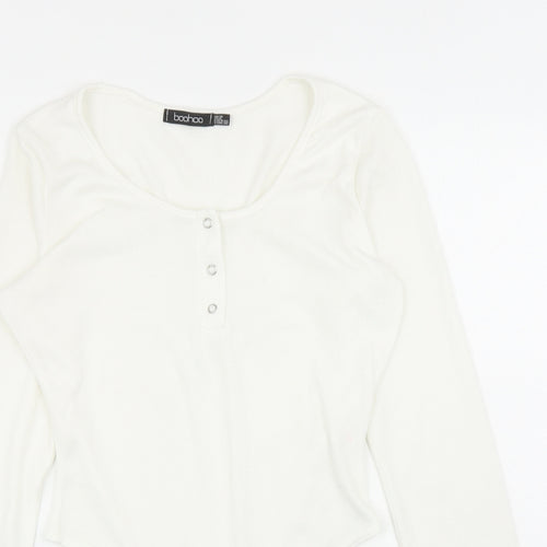 Boohoo Womens White Polyester Bodysuit One-Piece Size 10 L11 in Snap