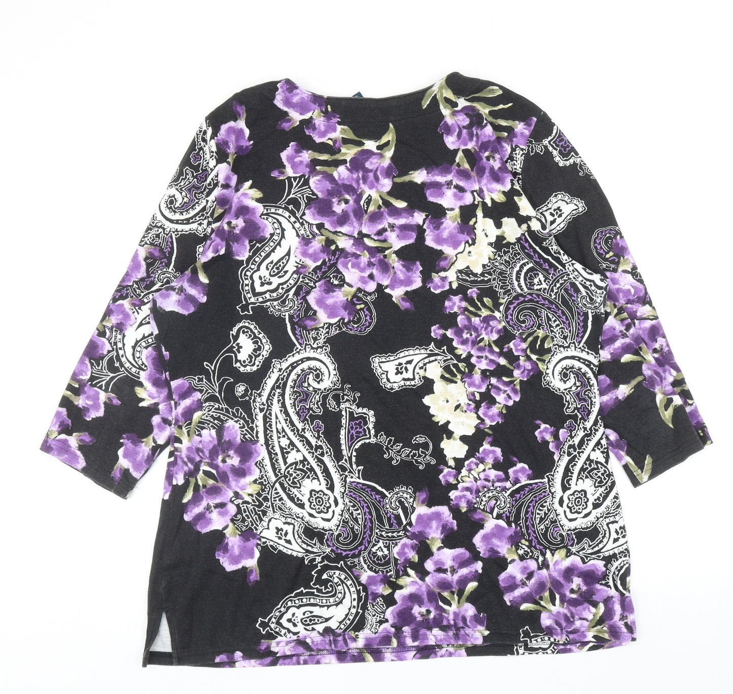 Karen Scott Womens Black Paisley Cotton Basic Blouse Size XL V-Neck - Floral pattern