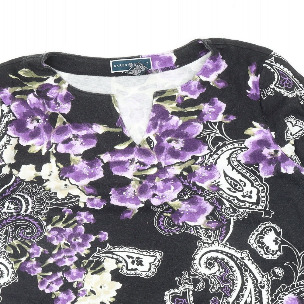 Karen Scott Womens Black Paisley Cotton Basic Blouse Size XL V-Neck - Floral pattern