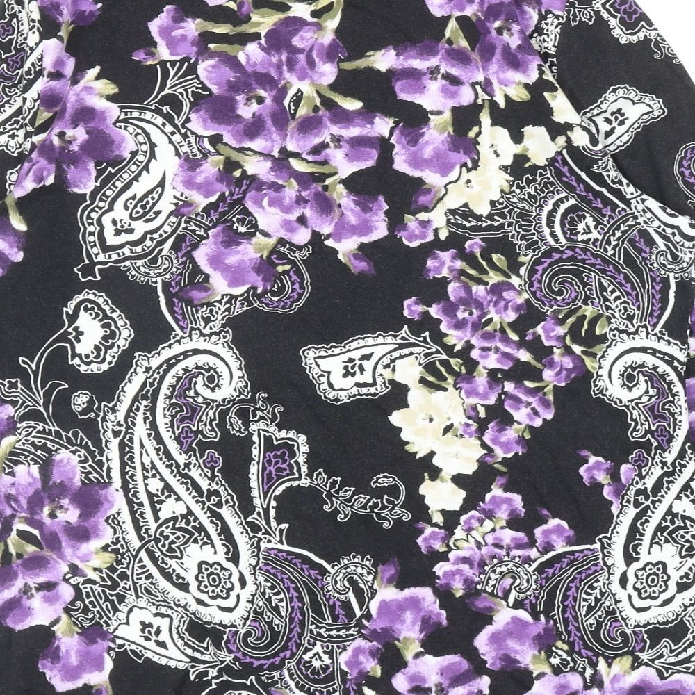 Karen Scott Womens Black Paisley Cotton Basic Blouse Size XL V-Neck - Floral pattern