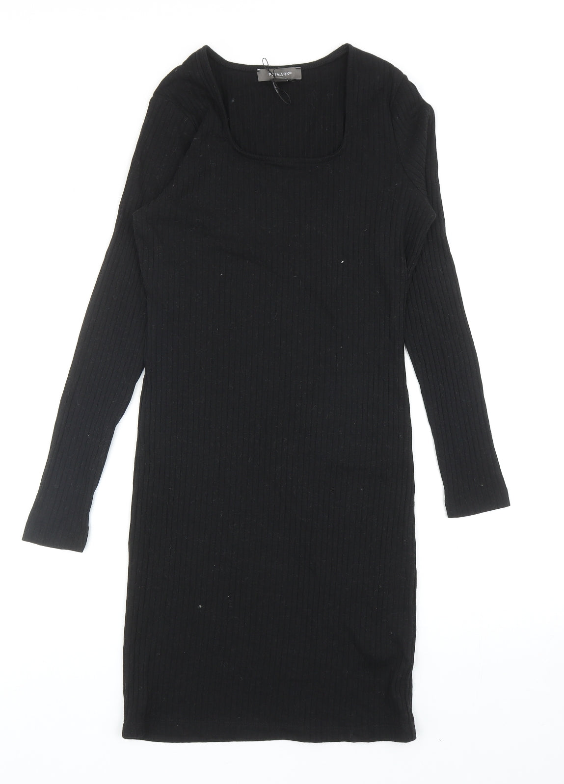 Primark Womens Black Cotton Bodycon Size 12 Square Neck Pullover