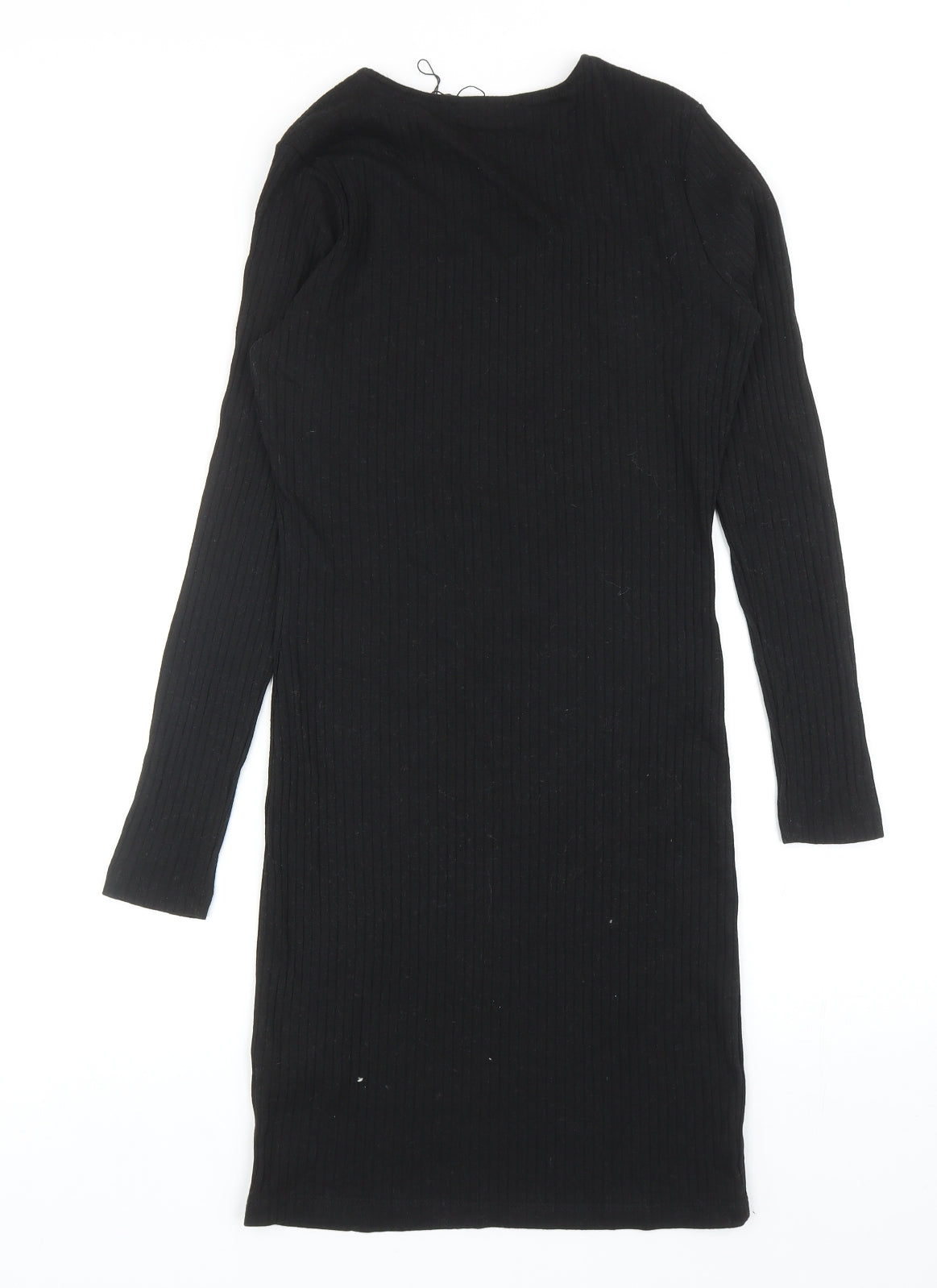 Primark Womens Black Cotton Bodycon Size 12 Square Neck Pullover