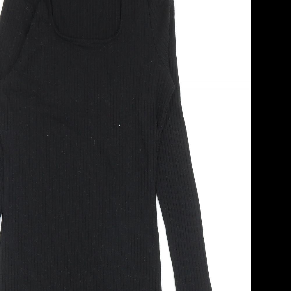 Primark Womens Black Cotton Bodycon Size 12 Square Neck Pullover