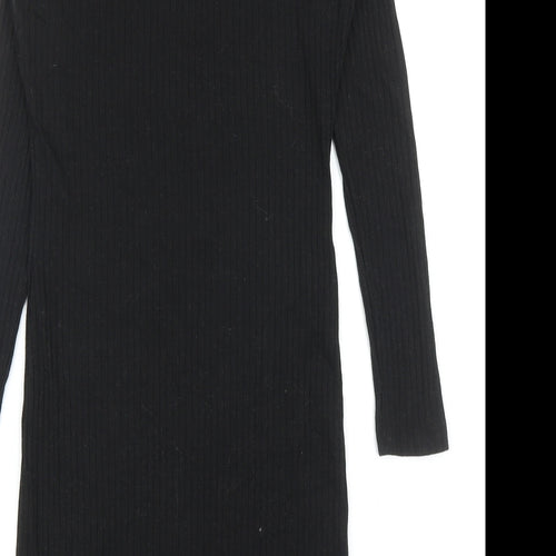 Primark Womens Black Cotton Bodycon Size 12 Square Neck Pullover