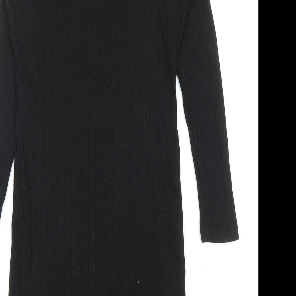Primark Womens Black Cotton Bodycon Size 12 Square Neck Pullover