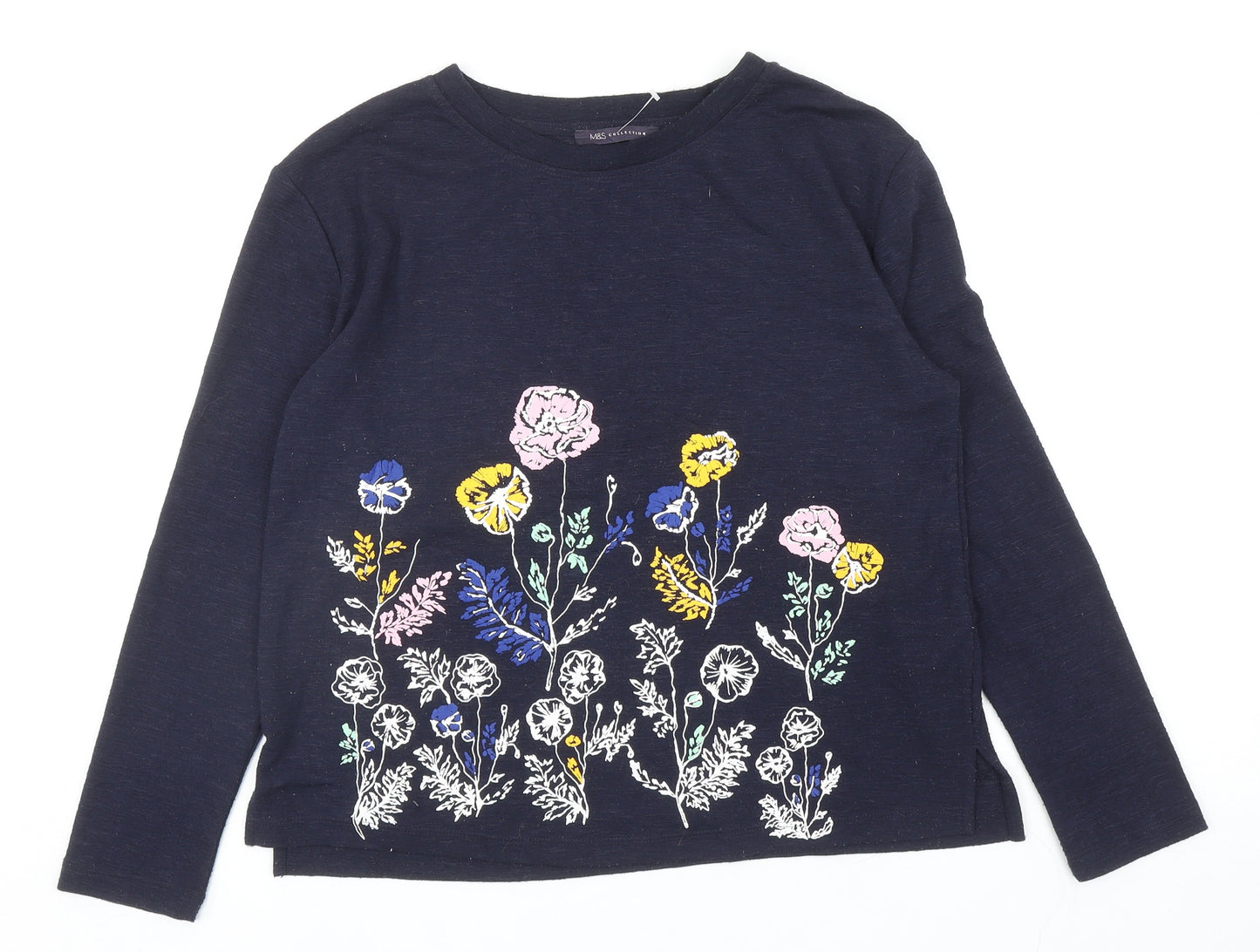 Marks and Spencer Womens Blue Floral Polyester Pullover Sweatshirt Size 10 Pullover