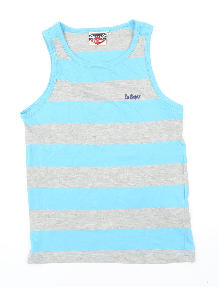 Lee Cooper Boys Blue Striped Cotton Basic Tank Size 11-12 Years Scoop Neck Pullover