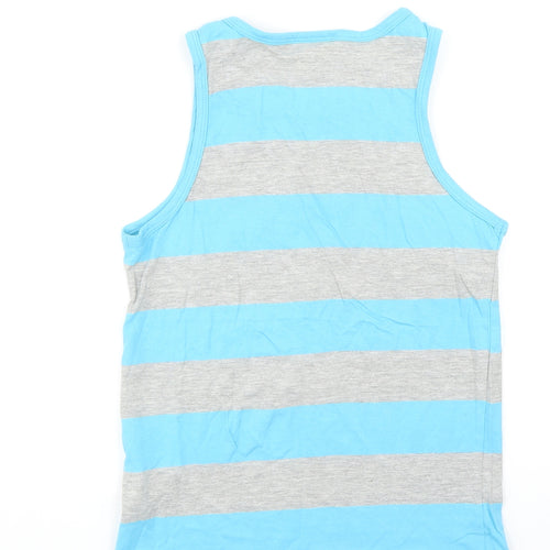 Lee Cooper Boys Blue Striped Cotton Basic Tank Size 11-12 Years Scoop Neck Pullover